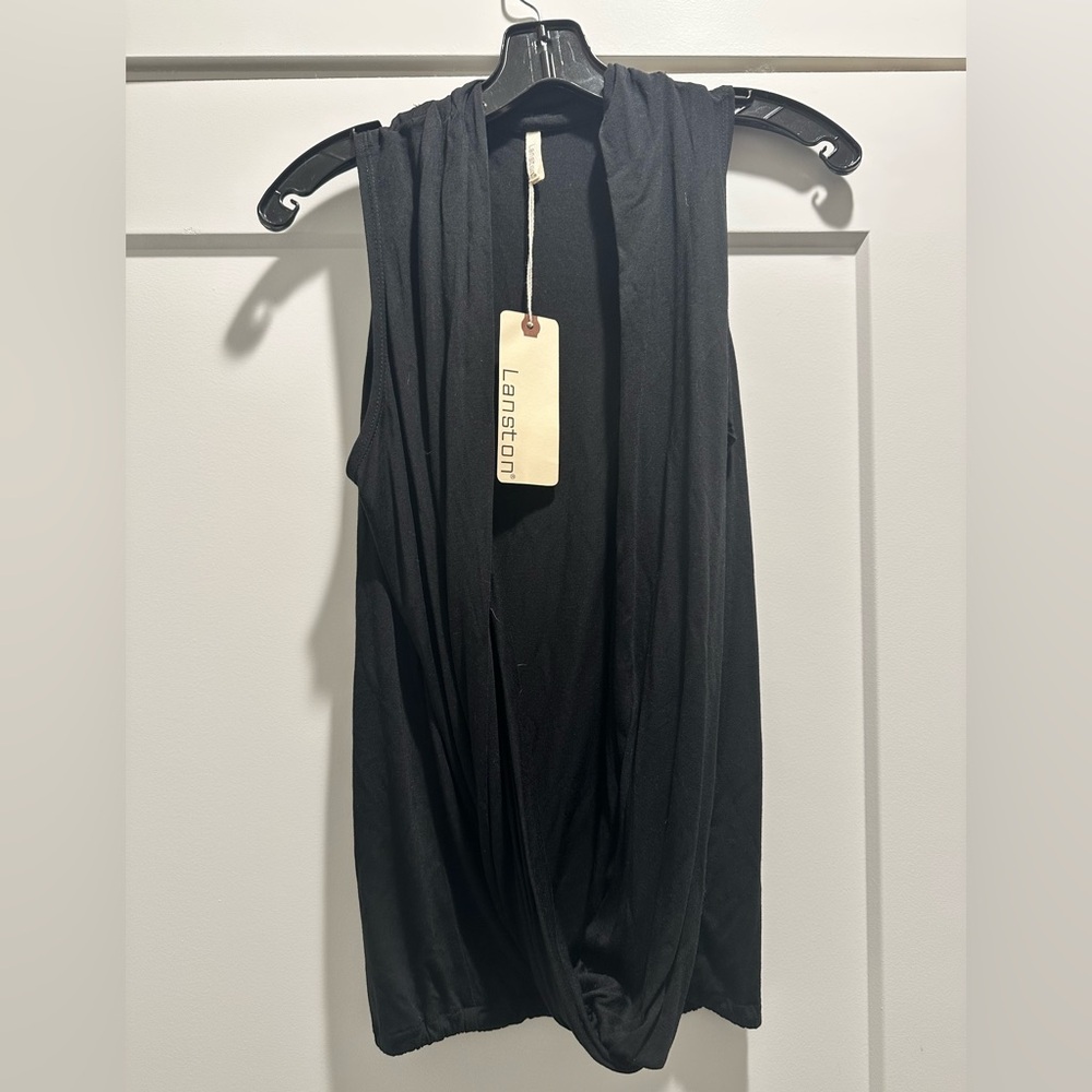 Lanston Black Draped Sleeveless Jersey Top